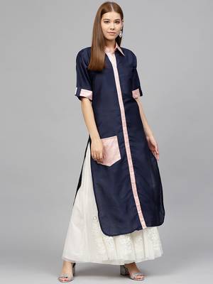 Blue printed polyester kurti 1