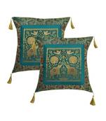 Lal Haveli Handmade Elephant Design Silk cushion Covers for Sofa/Diwan/Car 18 x 18 inch Set of 2 Pcs