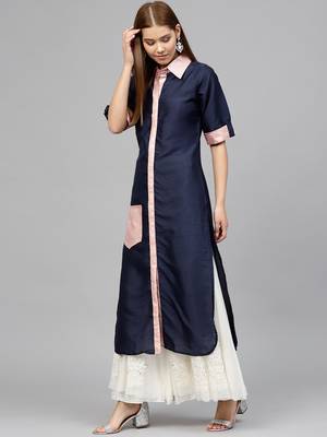 Blue printed polyester kurti 4