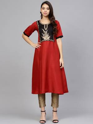 Red printed polyester kurti 1