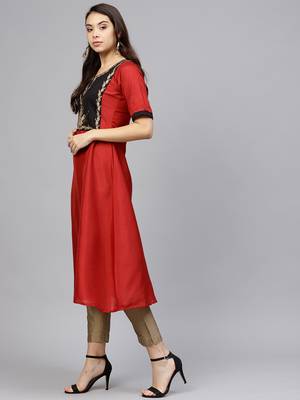 Red printed polyester kurti 4