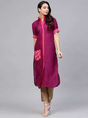 Purple plain polyester kurti 1