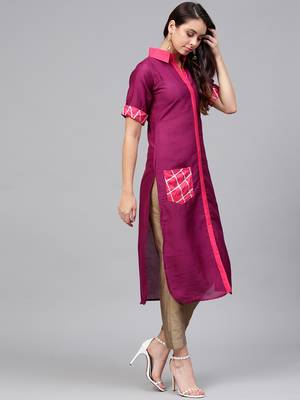 Purple plain polyester kurti 3