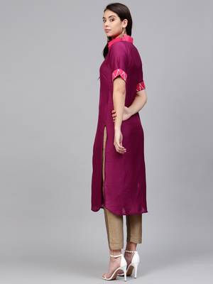 Purple plain polyester kurti 4