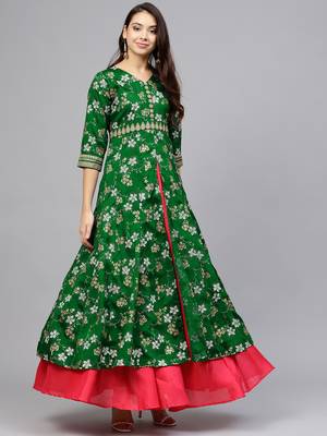 Green printed polyester kurti 1