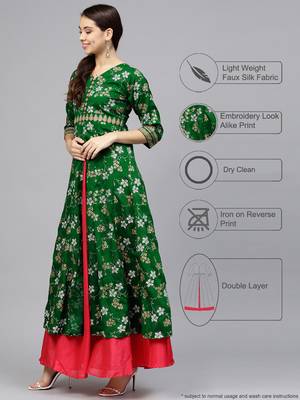Green printed polyester kurti 2
