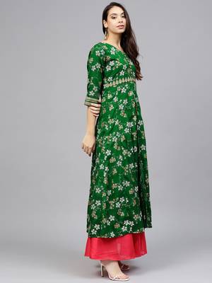 Green printed polyester kurti 4