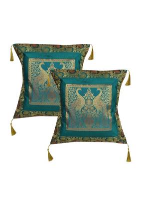 Lal Haveli Peacock Design Decorative Living Room Decor Silk cushion Covers 18 x 18 inch Set of 2 Pcs 1