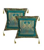 Lal Haveli Peacock Design Decorative Living Room Decor Silk cushion Covers 18 x 18 inch Set of 2 Pcs