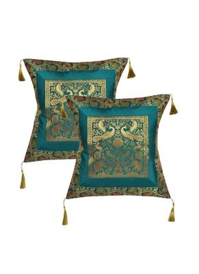 Lal Haveli Elephant & Peacock Design Silk cushion Covers 18 x 18 inch Set of 2 Pcs 1