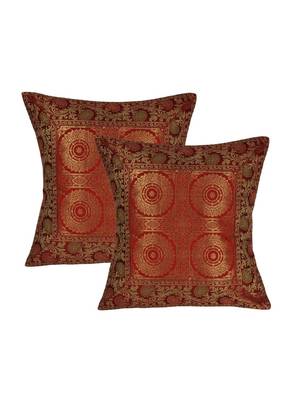 Lal Haveli Handmade Designer Square Silk Red cushion Covers 16 x 16 Inch Set of 2 Pcs 1