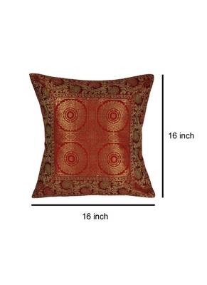 Lal Haveli Handmade Designer Square Silk Red cushion Covers 16 x 16 Inch Set of 2 Pcs 2