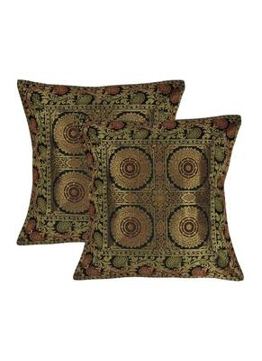 Lal Haveli Black Color Designer Silk cushion Covers 16 x 16 Inch Set of 2 Pcs 1