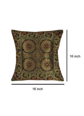 Lal Haveli Black Color Designer Silk cushion Covers 16 x 16 Inch Set of 2 Pcs 2