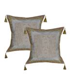 Lal Haveli Decorative Square Shape Handmade Grey cushion Covers 18 x 18 Inch Set of 2 Pcs
