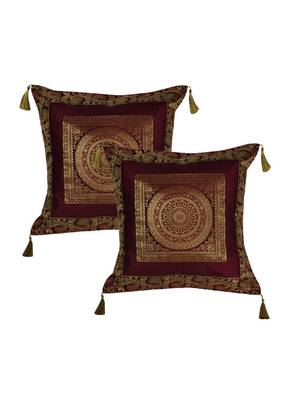 Lal Haveli Silk Fabric Square Shape cushion Covers 18 x 18 Inch Set of 2 Pcs 1