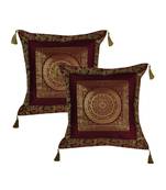 Lal Haveli Silk Fabric Square Shape cushion Covers 18 x 18 Inch Set of 2 Pcs