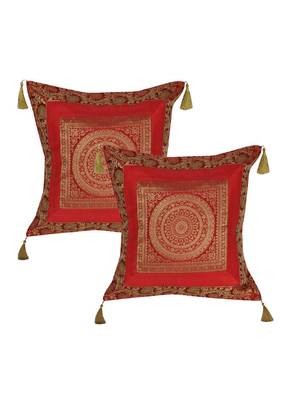 Lal Haveli Decorative Handmade Throw Pillow Silk cushion Covers 18 x 18 Inch Set of 2 Pcs 1