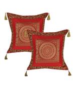 Lal Haveli Decorative Handmade Throw Pillow Silk cushion Covers 18 x 18 Inch Set of 2 Pcs
