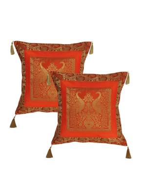 Lal Haveli Peacock Design Silk cushion Covers 18 x 18 Inch Set of 2 Pcs 1
