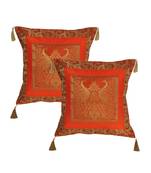 Lal Haveli Peacock Design Silk cushion Covers 18 x 18 Inch Set of 2 Pcs