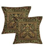 Lal Haveli Peacock & Elephant Design Square Shape Silk cushion Covers Home Party Sofa Decor 16 x 16 inch Set of 2 Pcs