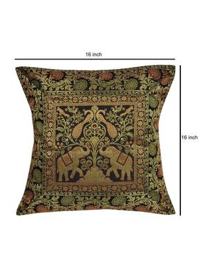Lal Haveli Peacock & Elephant Design Square Shape Silk cushion Covers Home Party Sofa Decor 16 x 16 inch Set of 2 Pcs 2