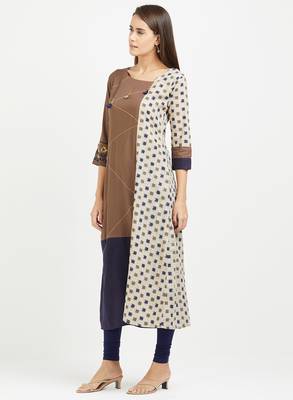 Brown printed rayon kurtis 4