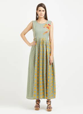 Light-green printed cotton kurtis 1