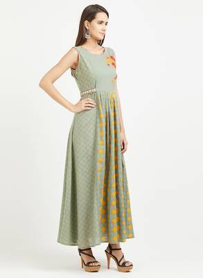 Light-green printed cotton kurtis 3