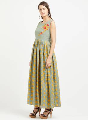 Light-green printed cotton kurtis 4