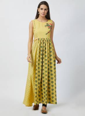 Light-yellow printed cotton kurtis 1