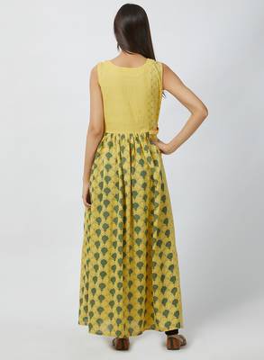Light-yellow printed cotton kurtis 2