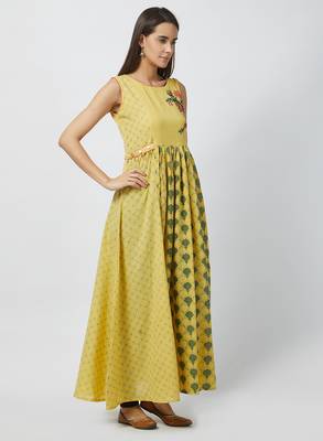 Light-yellow printed cotton kurtis 3