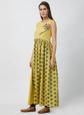 Light-yellow printed cotton kurtis 4