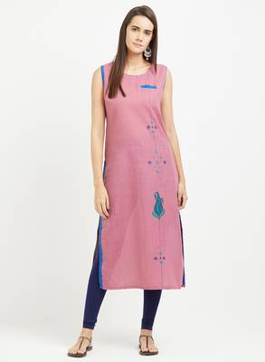 Pink plain linen kurtis 1