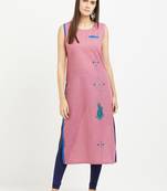 Pink plain linen kurtis