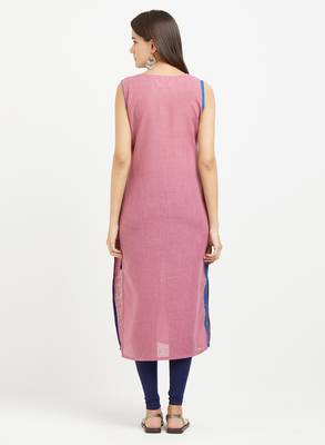 Pink plain linen kurtis 2