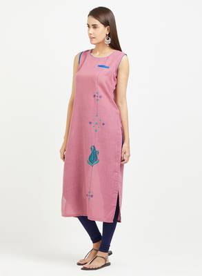 Pink plain linen kurtis 3