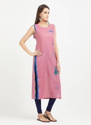 Pink plain linen kurtis 4