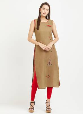 Brown plain linen kurtis 1