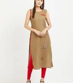 Brown plain linen kurtis