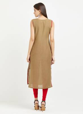 Brown plain linen kurtis 2