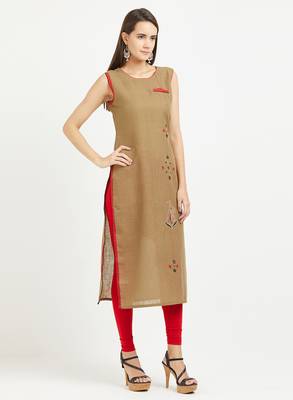 Brown plain linen kurtis 3