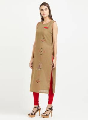 Brown plain linen kurtis 4