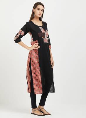 Black printed cotton kurtis 3
