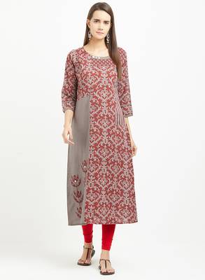Maroon printed cotton kurtis 1