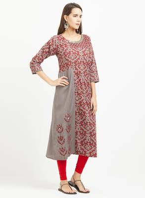 Maroon printed cotton kurtis 3