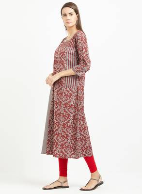 Maroon printed cotton kurtis 4