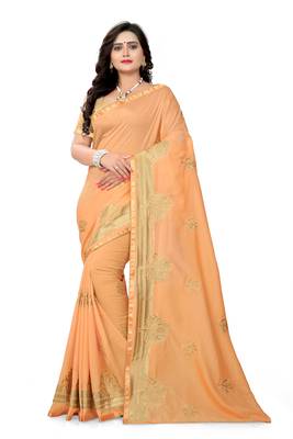 Cream Embroidered Georgette Saree With Blouse 1